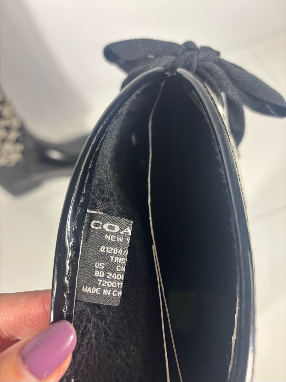 Coach Signature Jacquard Tall Rain Boots Lace Up Black Tan Size 8 - Picture 6 of 10